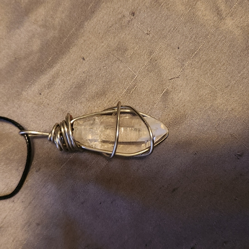 Handmade wire wrapped quartz crystal necklace